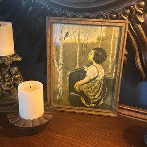 Vintage Girl and Blue Bird Print